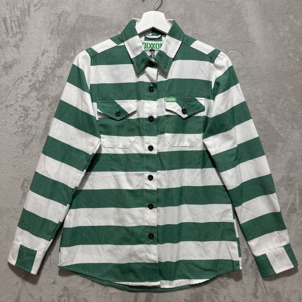 Dixxon‎ Men's The Rebel Button Down Flannel Shirt Size Small Green White Striped